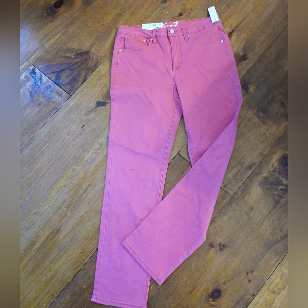 Seven7 Jeans Women's 6 Slim Straight Pink Stretch Denim High Rise Modern Casual